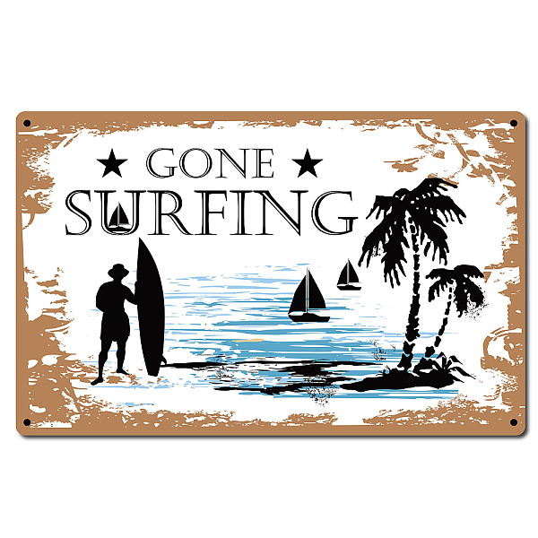 PandaHall CREATCABIN Gone Surfing Metal Tin Signs Vintage Iron Painting Retro Plaque Poster for Home Kitchen Wall Bar Coffee Shop Decoration...