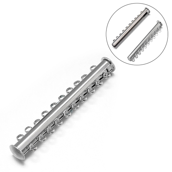 

PandaHall 10-Strands 20-Holes Tube Brass Magnetic Slide Lock Clasps, Nickel Free, Platinum, 51x10x6.5mm, Hole: 2mm Brass