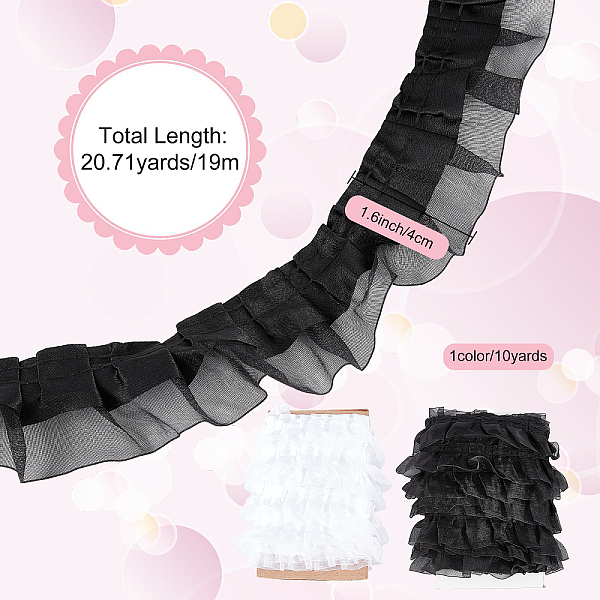 

PandaHall Gorgecraft 19~20M 2 Colors 2-Layer Pleated Organza Ribbons, Mixed Color, 1-5/8 inch(40mm), 9.5~10m/color Organza None Multicolor