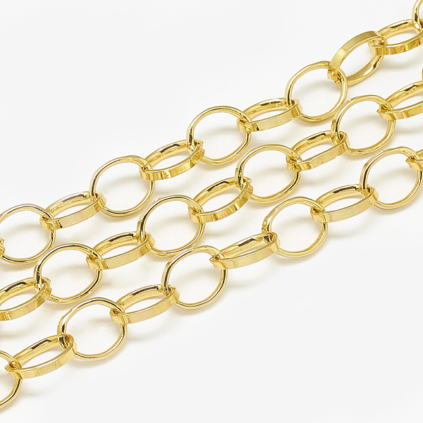 

PandaHall Aluminum Cable Chains, Unwelded, Flat Oval, Gold, 12x9.2x2x1mm Aluminum Gold