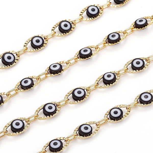 

PandaHall 3.28 Feet Handmade Brass Textured Oval Link Chains, with Evil Eye Plastic Beads, Soldered, Long-Lasting Plated, Golden, 11x6x3mm..., Black
