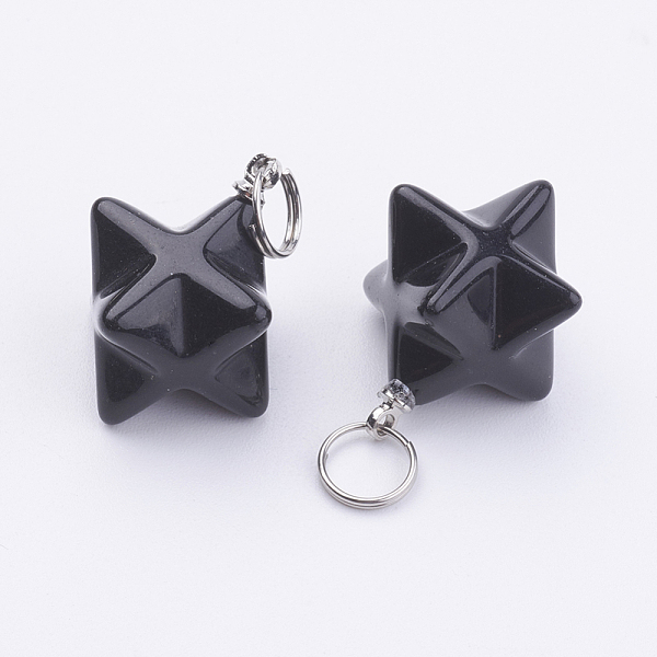 

PandaHall Natural Obsidian Pendants, with 201 Stainless Steel Split Rings, Stainless Steel Color, Merkaba Star, 22~23x16.5~17x19mm, Hole...