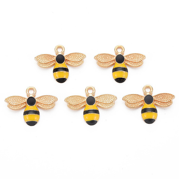 

PandaHall Alloy Enamel Pendants, Cadmium Free & Lead Free, Light Gold, Bees, Gold & Black, 17.5x22.5x4mm, Hole: 2mm Alloy+Enamel Bees Gold