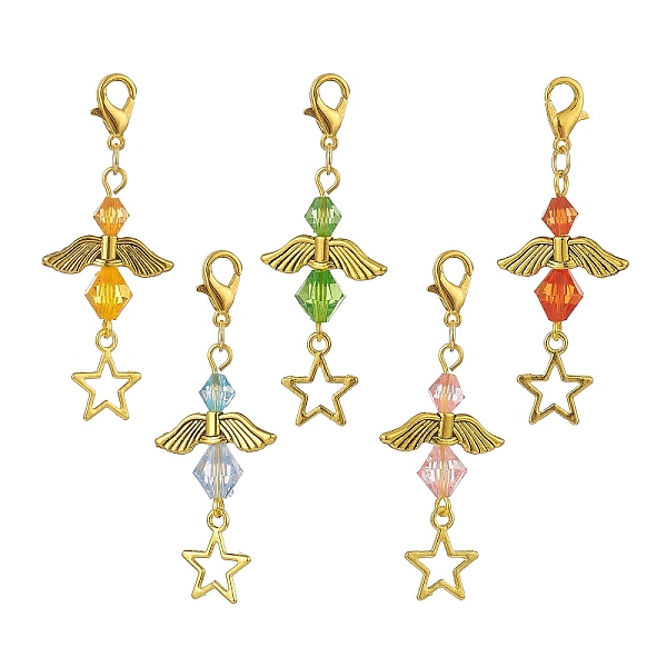 

PandaHall Angel Acrylic Pendant Decorations, Zinc Alloy Star Lobster Clasps Charm, Clip-on Charms, for Keychain, Purse, Backpack, Mixed..., Multicolor