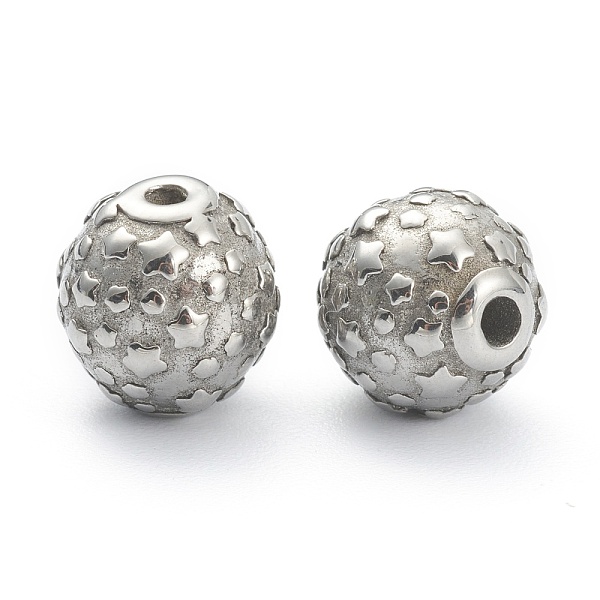 

PandaHall 304 Stainless Steel Beads, Round with Star, Antique Silver, 9.5x9mm, Hole: 1.5mm 304 Stainless Steel Round