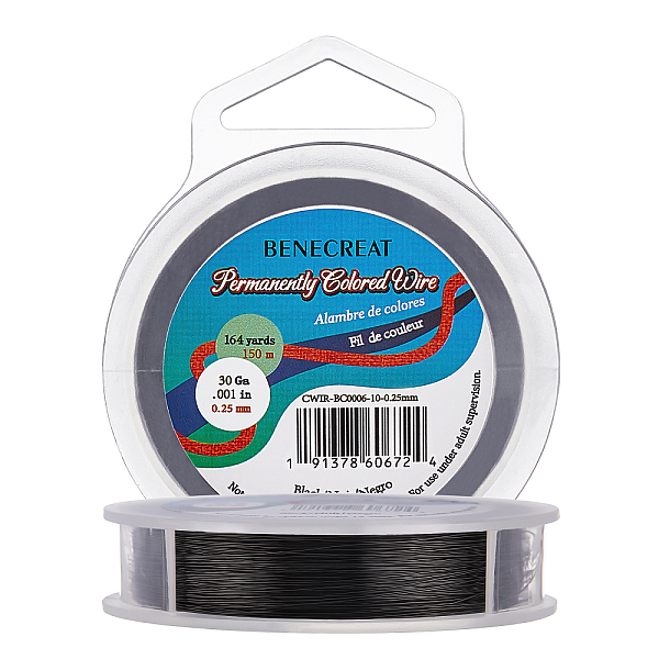PandaHall BENECREAT Round Copper Craft Wire, Electrophoresis Black, 30 Gauge, 0.25mm, about 150m/roll Copper Round