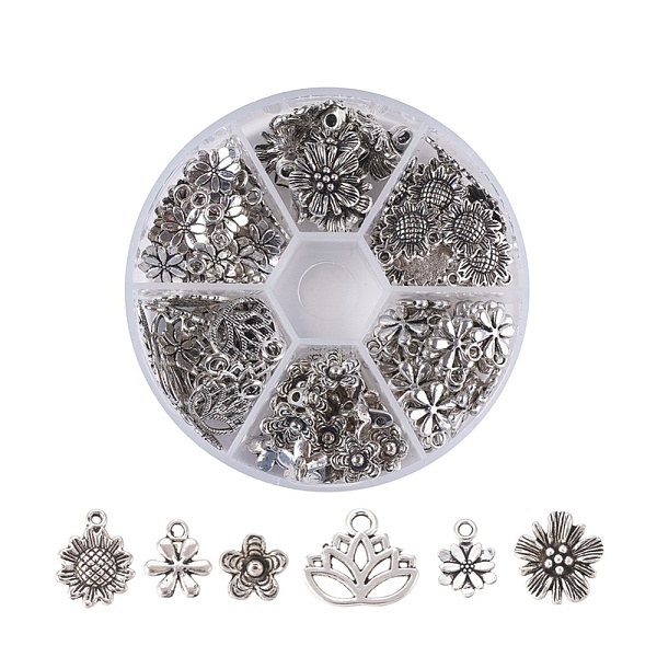 

PandaHall Tibetan Style Alloy Pendants, Flower, Antique Silver, 10~16x9.5~15x2~7mm, Hole: 1.5~2mm, about 135pcs/box Alloy Flower