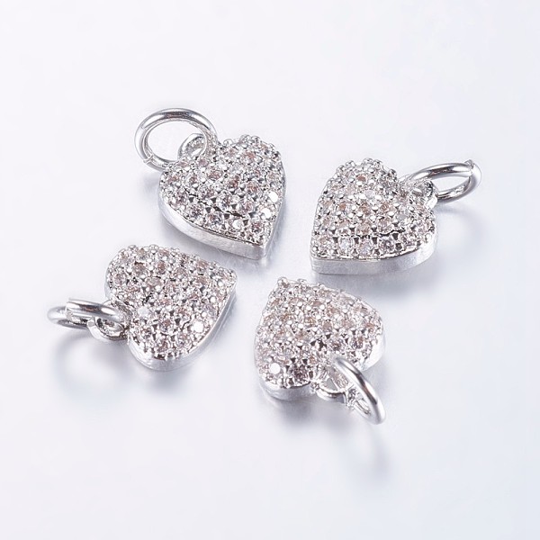 

PandaHall Long-Lasting Plated Brass Micro Pave Cubic Zirconia Charms, Heart, Real Platinum Plated, 9x8x3mm, Hole: 3mm Brass+Cubic Zirconia..., Clear