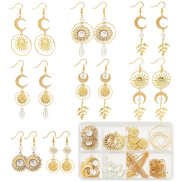 

PandaHall SUNNYCLUE 1 Box 8 Pairs Sunflower Earrings Dangle Making Starter Kit Sun Moon Charms Spring Leaf Charm Daisy Charms Pearl Glass...