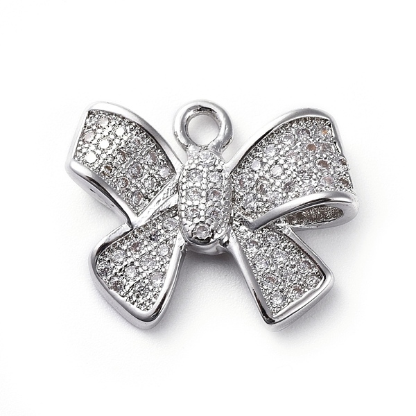 

PandaHall Brass Micro Pave Cubic Zirconia Pendants, Bowknot, Clear, Platinum, 14x17x3.5mm, Hole: 1.6mm Brass+Cubic Zirconia Bowknot Clear