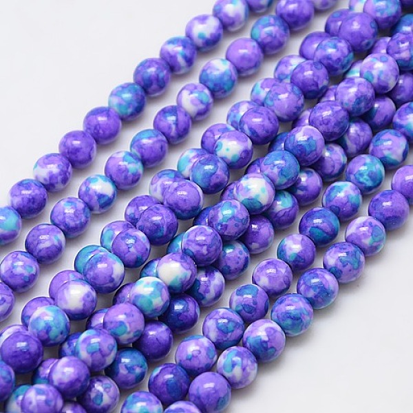 

PandaHall Synthetic Ocean White Jade Beads Strands, Dyed, Round, Medium Slate Blue, 6mm, Hole: 1mm, about 66pcs/strand, 15.74 inch Ocean..., Purple