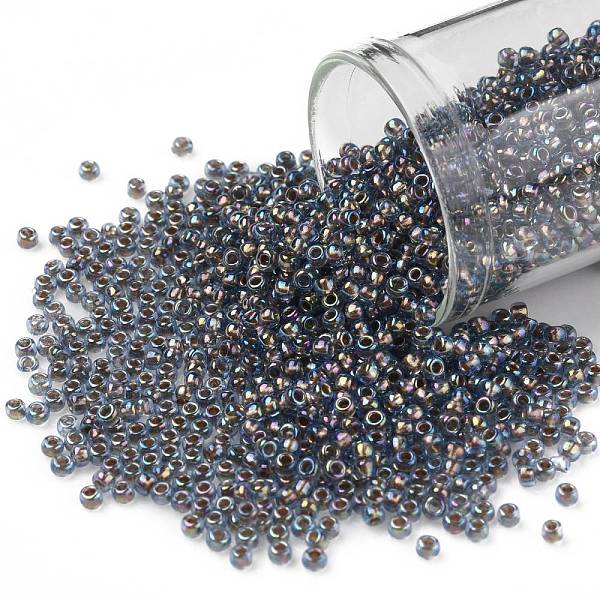 

PandaHall TOHO Round Seed Beads, Japanese Seed Beads, (997) Gilt Lined AB Light Sapphire, 11/0, 2.2mm, Hole: 0.8mm, about 1110pcs/bottle..., Blue