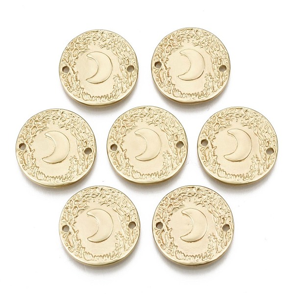 

PandaHall Alloy Links Connectors, Flat Round with Moon, Cadmium Free & Nickel Free & Lead Free, Matte, Real 16K Gold Plated, 22x2mm, Hole...