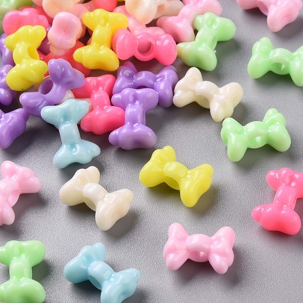 

PandaHall Opaque Acrylic Beads, Bowknot, Mixed Color, 11x15x7mm, Hole: 4mm, about 1010pcs/500g Acrylic Bowknot Multicolor