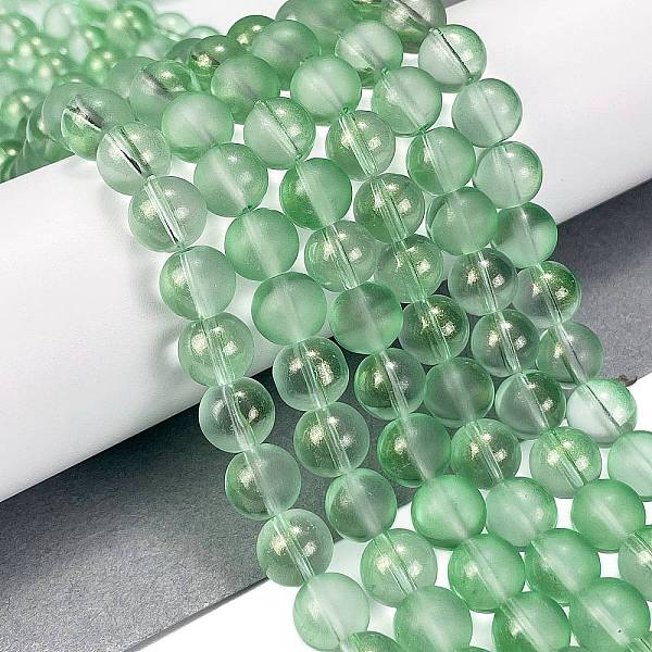 

PandaHall Frosted Transparent Glass Bead Strands, with Gold Powder, Round, Light Green, 10mm, Hole: 1mm, about 84pcs/strand, 31.50''(80cm)...