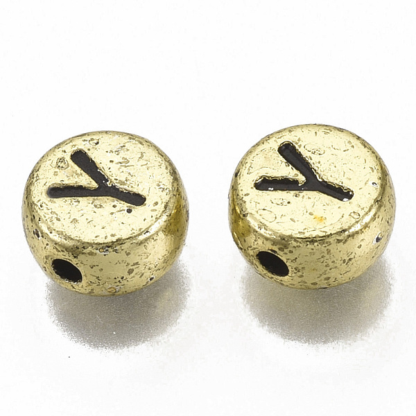 

PandaHall Plating Acrylic Beads, Horizontal Hole, Flat Round with Letter, Golden Plated, Black, Letter.Y, 7x4mm, Hole: 1.2mm, about...