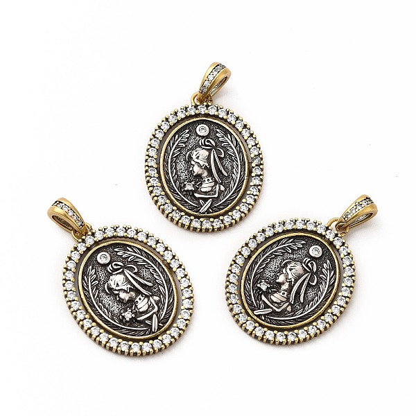 

PandaHall Rack Plating Brass Micro Pave Cubic Zirconia Pendants, Long-Lasting Plated, Lead Free & Cadmium Free, Oval with Greece Coin Charm..., Clear