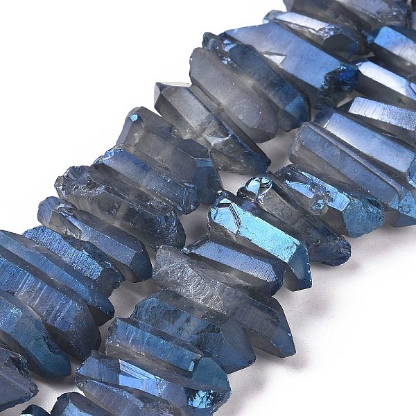 

PandaHall Natural Quartz Crystal Points Beads Strands, Dyed, Nuggets, Steel Blue, 15~30x4~8x4~7mm, Hole: 1mm, 8 inch Quartz Crystal Nuggets