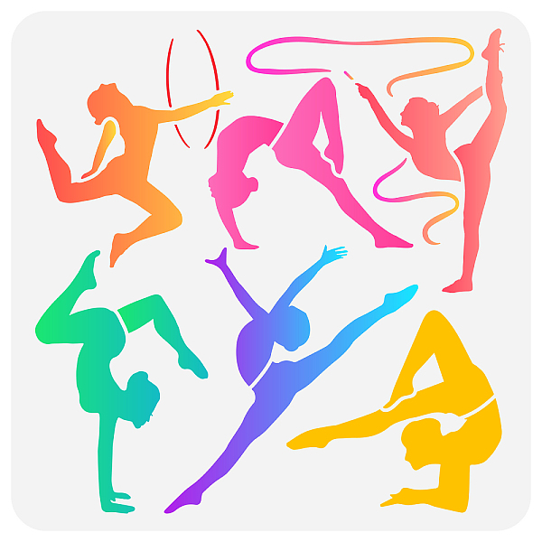 

PandaHall PET Hollow Out Drawing Painting Stencils, for DIY Scrapbook, Photo Album, Gymnastics Pattern, 30x30cm Plastic Sports