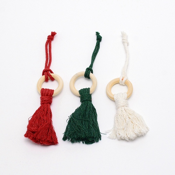 

PandaHall Christmas Theme Cotton Weave Pendant Decorations, Ring with Tassel, for Wedding Festival Party Decoration, Mixed Color, 180mm..., Multicolor