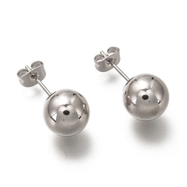 

PandaHall 304 Stainless Steel Ball Stud Earrings, with 316 Stainless Steel Pin & Earring Backs, Round, Stainless Steel Color, 22x10mm, Pin...