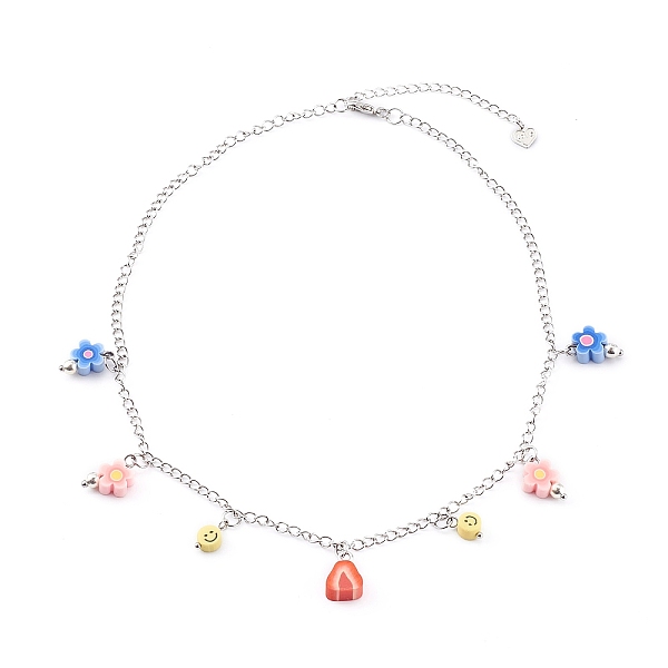 

PandaHall 316 Surgical Stainless Steel Pendant Necklaces, with Polymer Clay Pendants, Flower, Stainless Steel Color, Colorful, 15.75 inch...