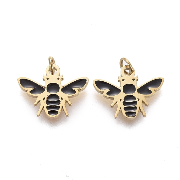 

PandaHall 316 Surgical Stainless Steel Enamel Charms, Bee Shape, Black, Golden, 8.5x11x0.8mm, Jump Ring: 2.8x0.5mm, 1.5mm Inner Diameter...