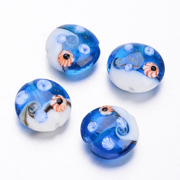 

PandaHall Ocean Style Flat Round Handmade Lampwork Beads, Royal Blue, 20~21x10mm, Hole: 2mm Lampwork Flat Round Blue