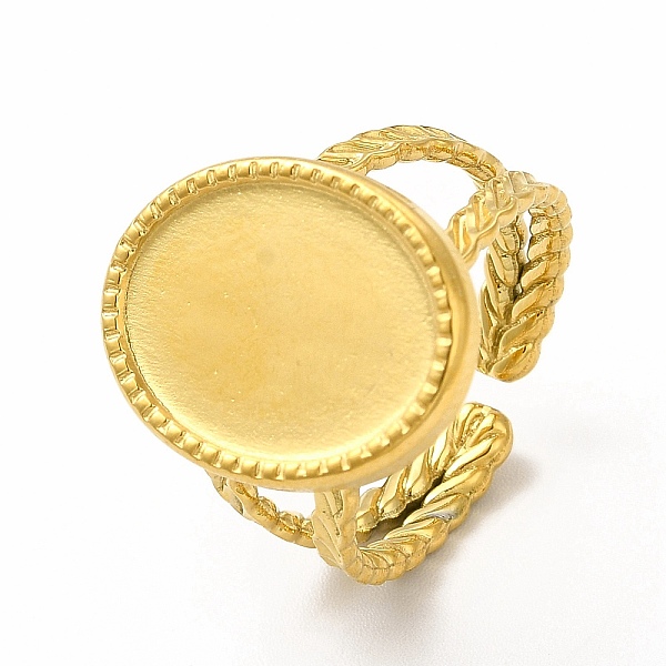 

PandaHall Ion Plating(IP) 304 Stainless Steel Open Cuff Ring Settings, Oval, Real 18K Gold Plated, US Size 7(17.3mm), Tray: 16x12mm 304...