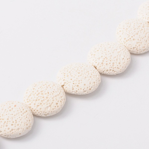 

PandaHall Natural Lava Rock Beads Strands, Flat Round, Dyed, White, 20~21.5x7~8mm, Hole: 1mm, about 19pcs/strand, 15.35 inch Lava Rock Flat...