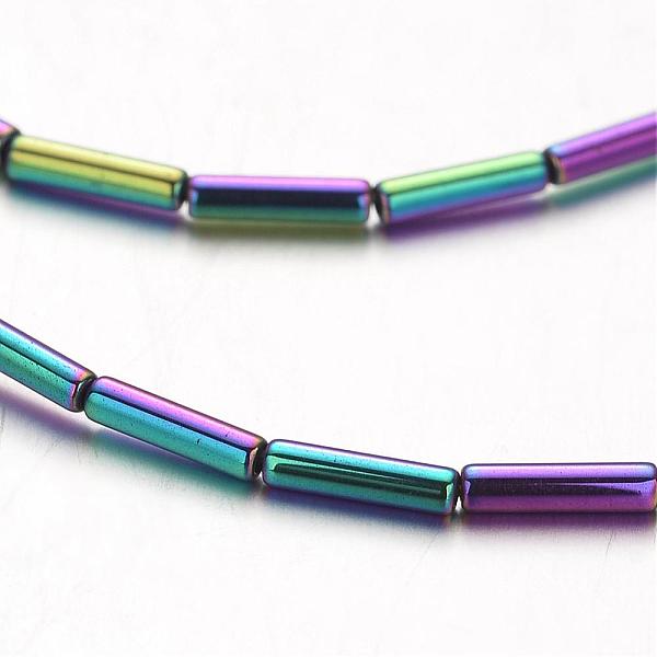 

PandaHall Electroplate Non-magnetic Synthetic Hematite Bead Strands, Tube, Multi-color Plated, 8x2mm, Hole: 1mm, about 51pcs/strand, 15.7...