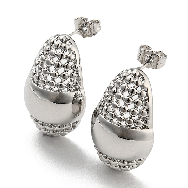 

PandaHall Oval Stud Earrings, Brass Jewelry for Women, Cadmium Free & Lead Free, Platinum, 30x19mm Brass Oval