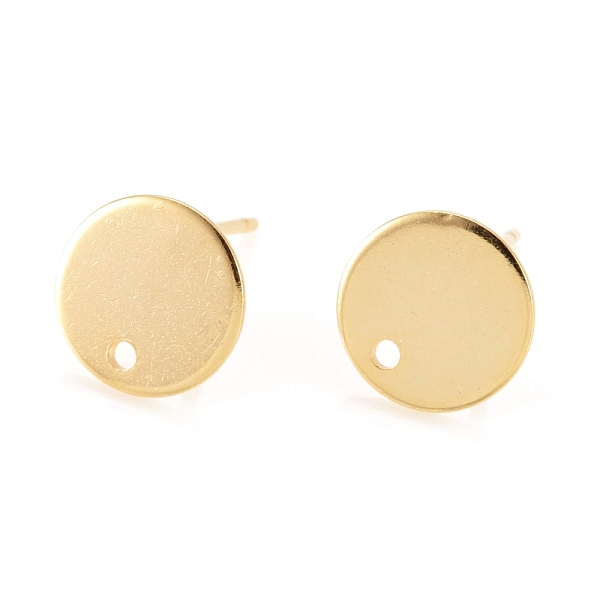 

PandaHall Flat Plate 201 Stainless Steel Stud Earring Findings, with 304 Stainless Steel Pin, Flat Round, Real 24K Gold Plated, 10x0.8mm...