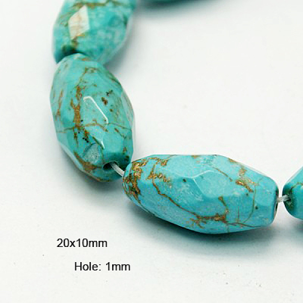 

PandaHall Natural Howlite Beads Strands, Dyed & Heated, Faceted, Rice, Turquoise, 20x10mm, Hole: 1mm Howlite Rice Green