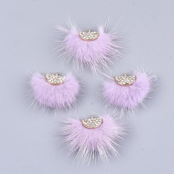 

PandaHall Faux Mink Fur Tassel Pendant Decorations, with Rhinestone and Alloy Findings, Fan, Golden, Violet, 24~28x29~34x8mm, Hole: 1.5mm..., Purple