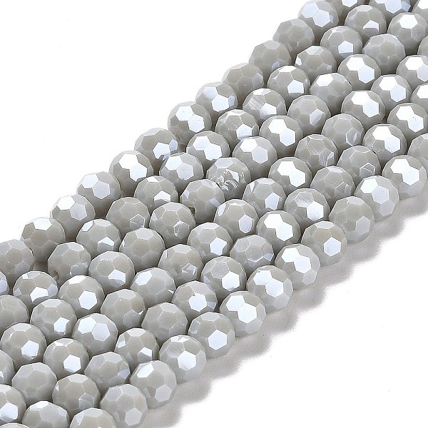 

PandaHall Electroplate Opaque Glass Beads Strands, Faceted(32 Facets), Pearl Luster Plated, Round, Light Grey, 6mm, Hole: 1mm, about...