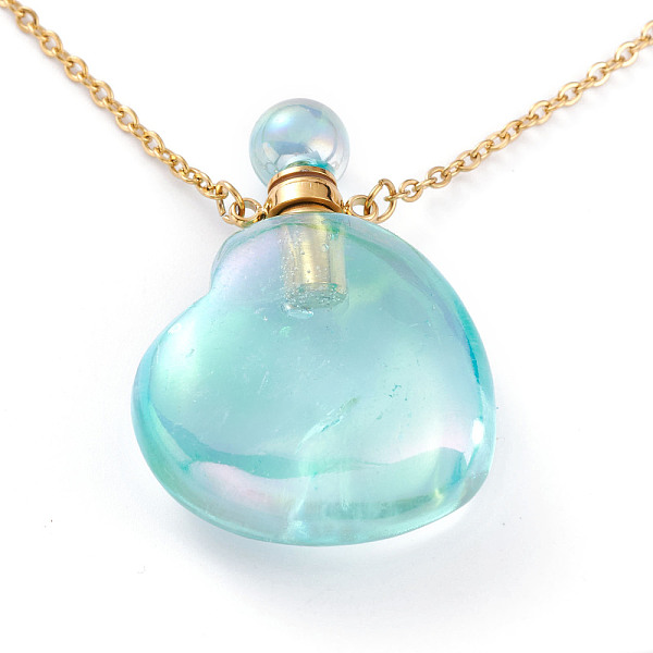 

PandaHall Electroplated Natural Quartz Crystal Openable Perfume Bottle Pendant Necklaces, with 304 Stainless Steel Cable Chains and Plastic...