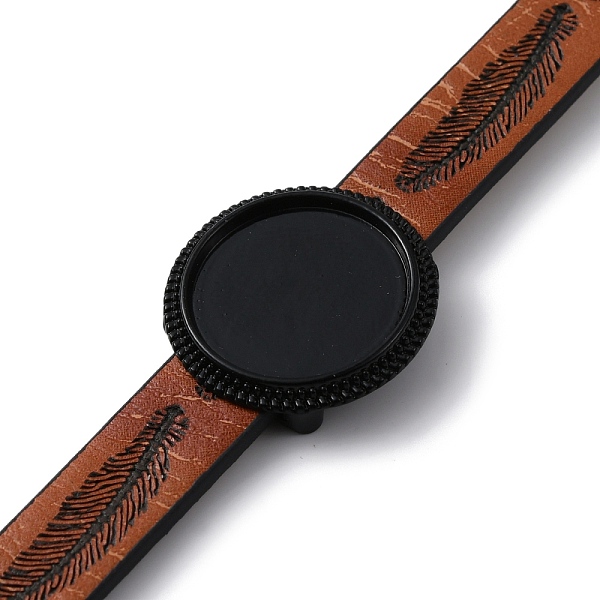 

PandaHall Alloy Flat Round Link Bracelet Settings fit for Cabochons, with Feather Pattern PU Leather Cords, Black, 8 inch(20.3cm), Tray...