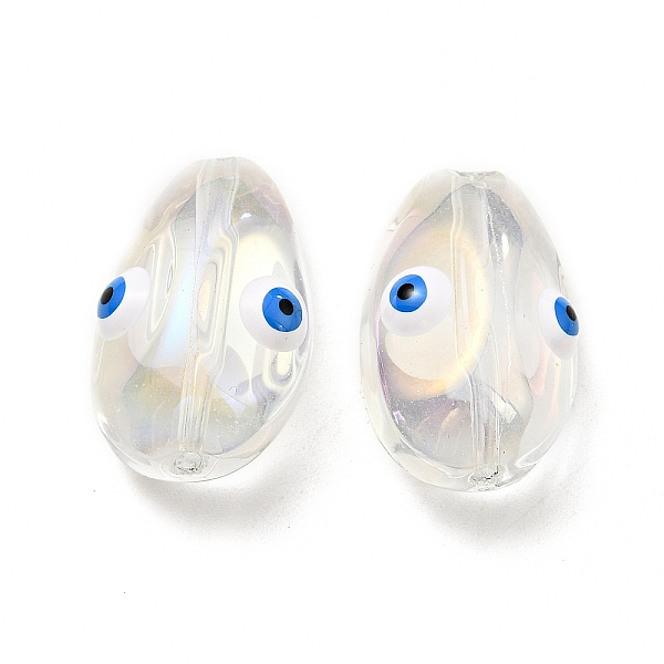 

PandaHall Transparent Glass Beads, with Enamel, Teardop with Evil Eye Pattern, White, 20.5x13x10mm, Hole: 1.2mm Glass Teardrop White