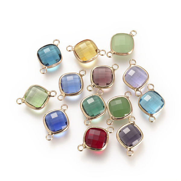 

PandaHall Glass Links connectors, with Brass Findings, Faceted, Rhombus, Mixed Color, 17x11.5x4mm, Hole: 1.6mm Glass Rhombus Multicolor