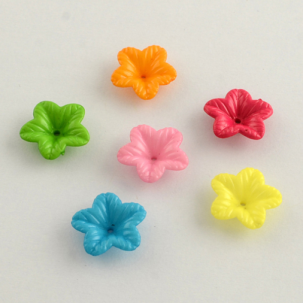

PandaHall Opaque Acrylic Flower Bead Caps, 5-Petal, Mixed Color, 18x5mm, Hole: 1.5mm Acrylic Multicolor