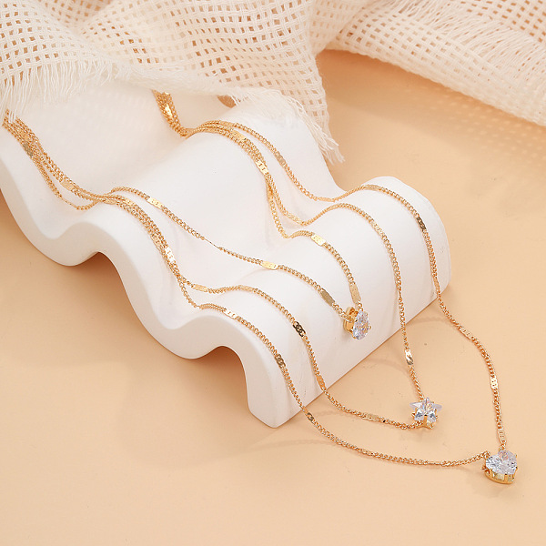 

PandaHall Fashionable Multi-layer Pentagram Heart Drop Pendant Vintage Necklace - Collarbone Chain Alloy