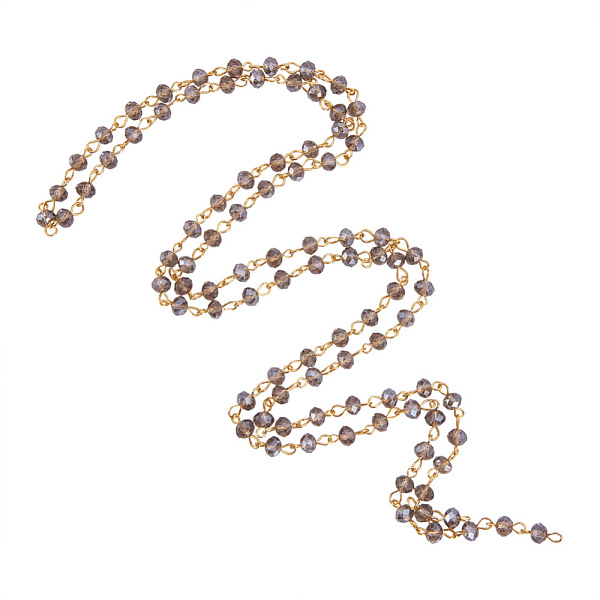 

PandaHall Handmade Rondelle Glass Beads Chains for Necklaces Bracelets Making, with Golden Iron Eye Pin, Unwelded, Gray, 39.3 inch...