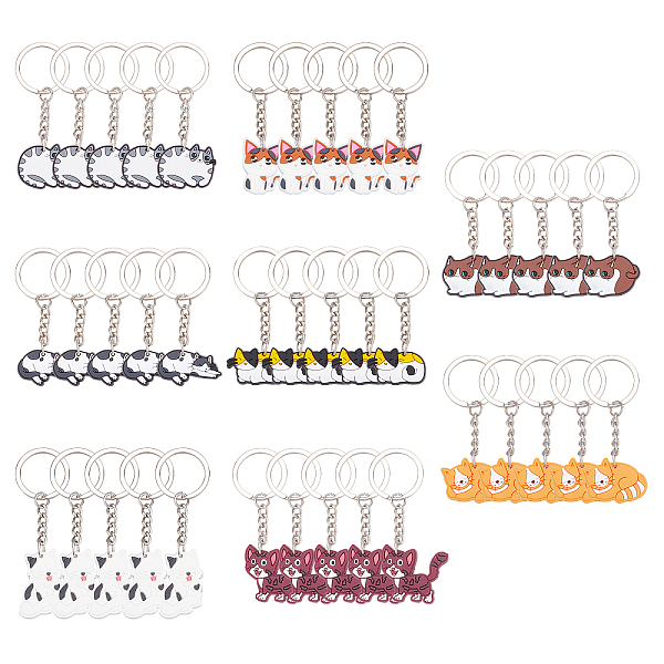 

PandaHall CRASPIRE 40pcs 8 Style Cute Cartoon PVC Plastic Cat Pendant Keychain, with Iron Findings, Mixed Color, 70~78mm, 5pcs/style Plastic..., Multicolor