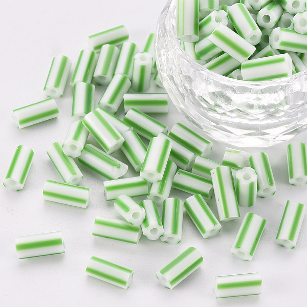 

PandaHall Glass Bugle Beads, Opaque Colours Seep, Round Hole, Lime Green, 8~10x4mm, Hole: 1.8mm, about 1800pcs/pound Glass