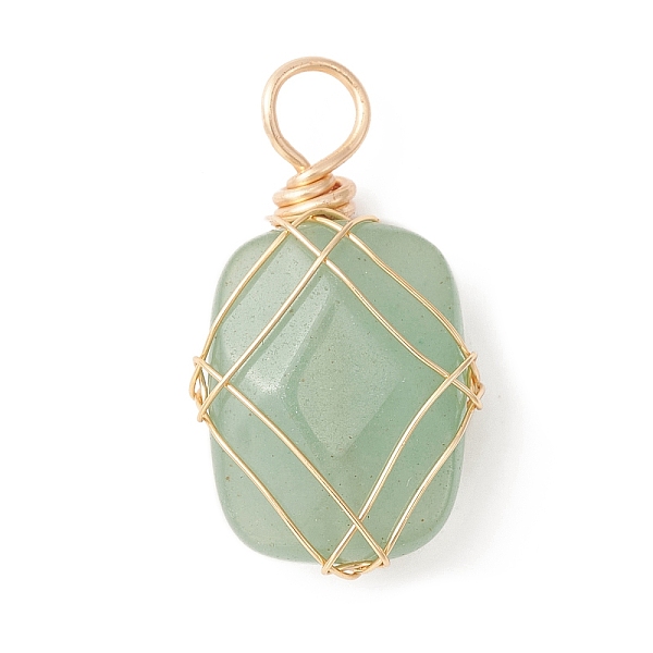 

PandaHall Natural Green Aventurine Copper Wire Wrapped Pendants, Faceted Rectangle Charms, Golden, 25~26x14~18.5x7~7.5mm, Hole: 4mm Green...
