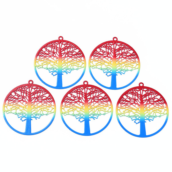 

PandaHall 430 Stainless Steel Filigree Pendants, Spray Painted, Etched Metal Embellishments, Flat Round with Tree, Colorful, 43.5x40.5x0.7mm...