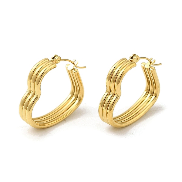 

PandaHall 304 Stainless Steel Hoop Earrings for Women, Triple Heart, Golden, 25.5x6mm 304 Stainless Steel Heart