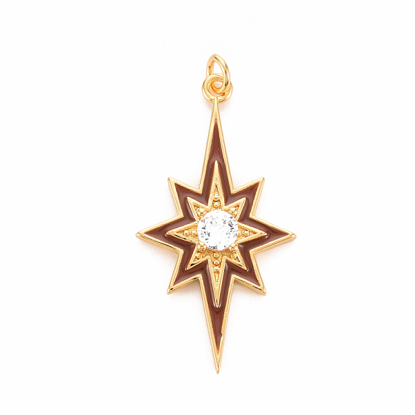 

PandaHall Brass Micro Pave Clear Cubic Zirconia Pendants, with Enamel and Jump Ring, Cadmium Free & Nickel Free & Lead Free, Star, Real 16K...