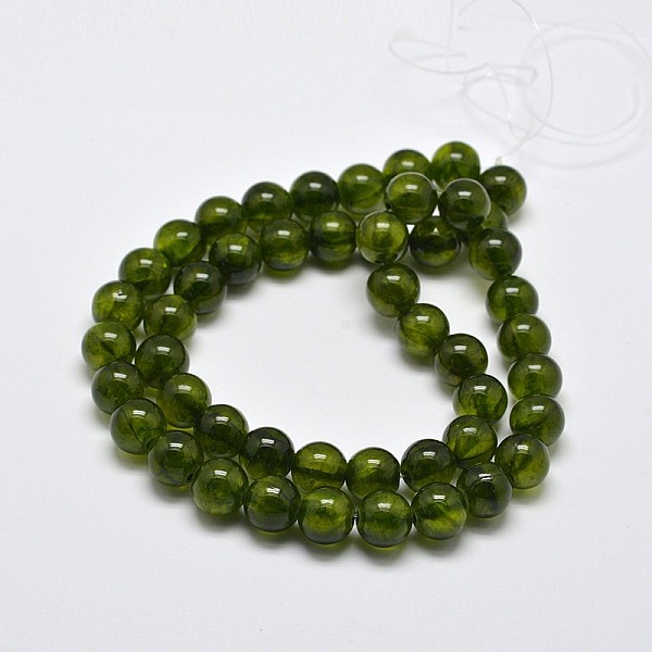 

PandaHall Natural Green Jade Dyed Round Beads Strands, Dark Olive Green, 10mm, Hole: 1mm, 42pcs/strand, 15.5 inch Green Jade Round Green